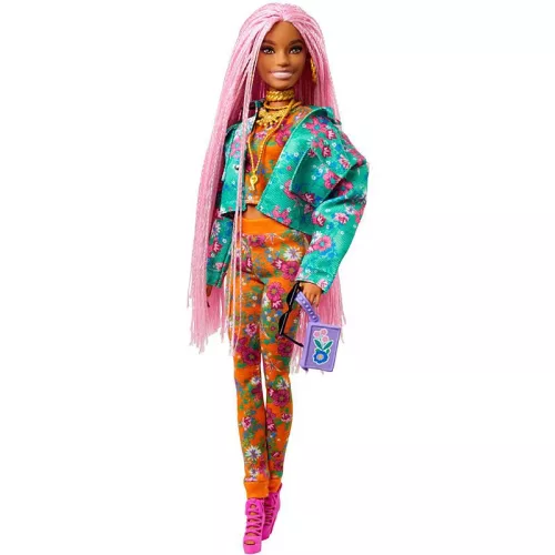 Barbie Extravagáns baba kisegérrel - Nyomott virágmintás dzsekivel