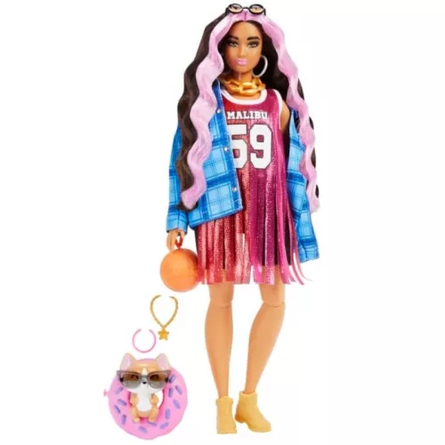Barbie Extravagáns baba csivavával – Kockás kék kabátban