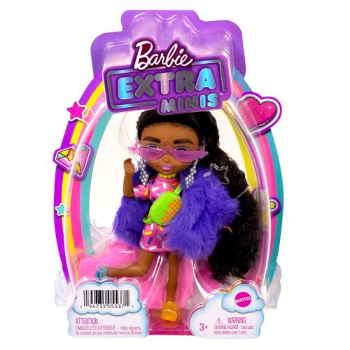 Barbie Extra Minis - Mini baba lila szőrme kabátban