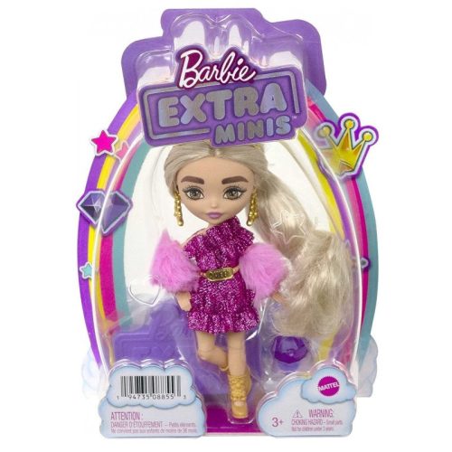 Barbie Extra Minis - Mini baba flitteres pink ruhában