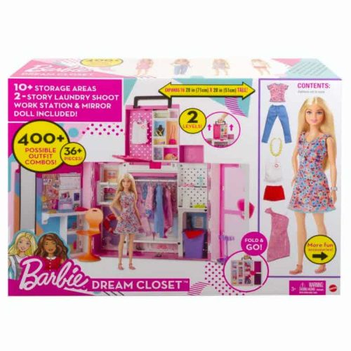 Barbie Álom öltözőszoba szennyesledobóval és babával