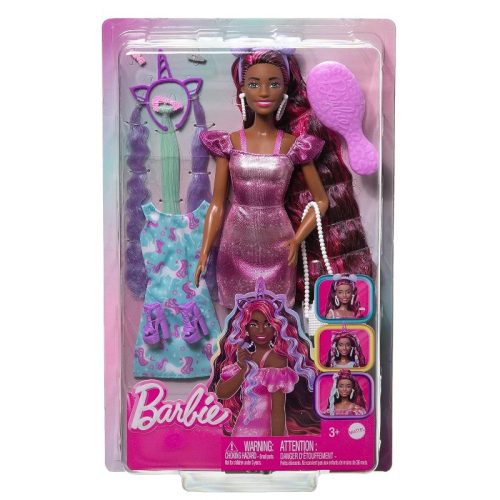Barbie: Fun & Fancy Hair - Barna hajú baba unikornisos kiegészítő ruhával