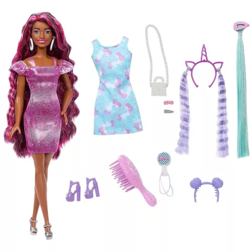Barbie Fun & Fancy Hair játékbaba – barna hajú baba unikornisos kiegészítő ruhával