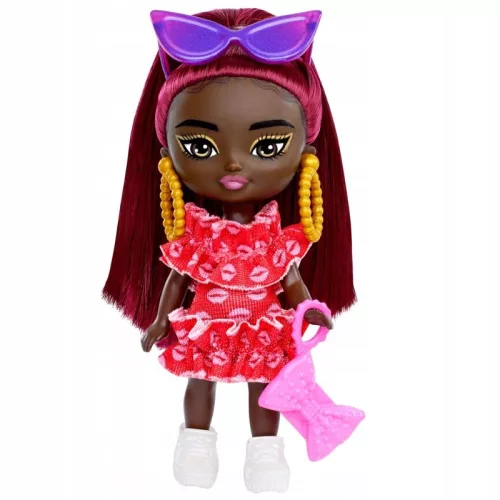 Barbie Extra Mini Minis figura – Vörös hajú baba pink csókos ruhában