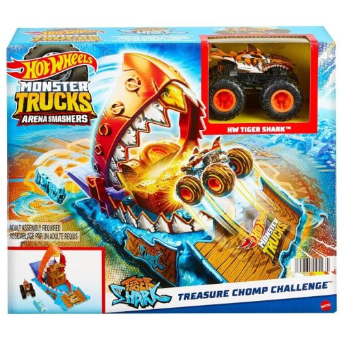 Hot Wheels Monster Trucks Arena Smashers - Treasure Chomp Challenge pályakészlet és Tiger Shark