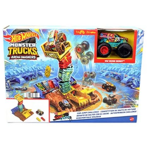 Hot Wheels Monster Trucks Arena Smashers Demo Derby Car Jump Challenge  Playset