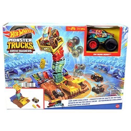 Hot Wheels Monster Trucks Arena Smashers - Car Jump Challenge pályaszett és Demo Derby