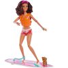 Barbie - Barna hajú Barbie baba szörfdeszkával és kiskutyával