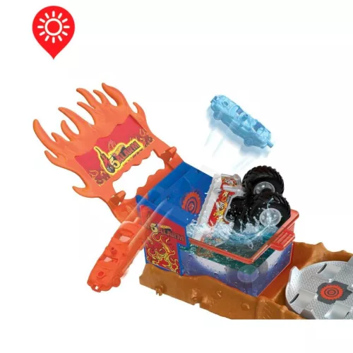 Hot Wheels Monster Trucks Arena Smashers kisautó – 5 Alarm Color Shifters színváltós mentési művelet (1:64)