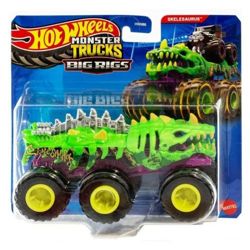 Hot Wheels Monster Trucks - Hatkerekű vontató szörnyjárgány - Skelesaurus