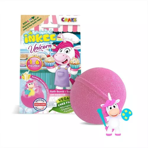 Craze Inkee vegán banán aromájú fürdőgölyó unikornis figurával (1 db)