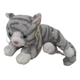 Fekvő szürke cica plüss figura (25 cm)