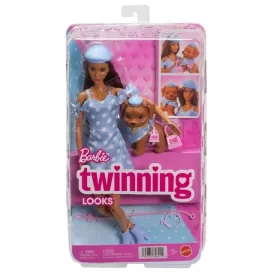 Barbie Twinning Looks divatbaba és kiskutya – Pöttyös kék ruhás divatduó