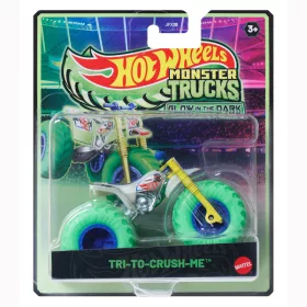 Hot Wheels Monster Trucks Glow in the Dark játékautó – Tri-To-Crush-Me (1:64)