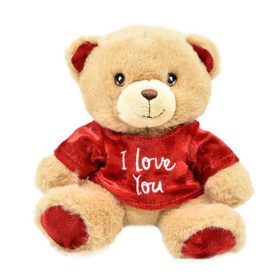 Keeleco Valentin maci – Barna plüss maci piros pulcsiban 15 cm