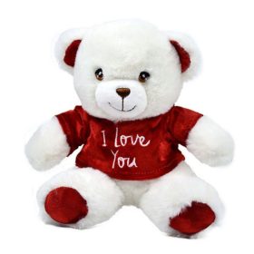 Keeleco Valentin maci – Fehér plüss maci piros pulcsiban 15 cm