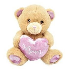 Keeleco Szeretlek anya – Barna maci rózsaszín szívvel plüssfigura (15 cm)