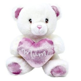 Keeleco Szeretlek anya fehér maci rózsaszín szívvel plüssfigura (15 cm)