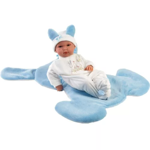 Llorens Bimba újszülött baba kék nyuszis hálózsákkal (35 cm)