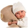 Llorens Síró újszülött baba macis ruhában, barna színű, multifunkciós párnával (36 cm)
