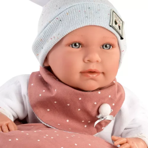 Llorens Újszülött síró lány baba gomba alakú párnával (40 cm)