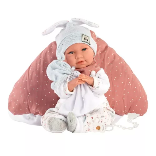 Llorens Újszülött síró lány baba gomba alakú párnával (40 cm)