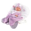 Llorens Újszülött baba lila hálózsákkal (40 cm)