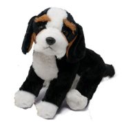   Ülő kutya plüssfigura - Fekete-fehér Berni pásztor (30 cm)