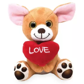 Ülő plüss kutya szívvel - Chihuahua (14 cm)