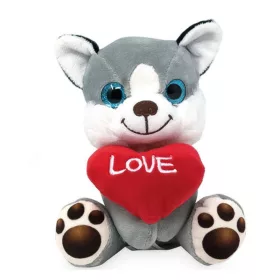 Ülő plüss kutya szívvel – Husky (14 cm)