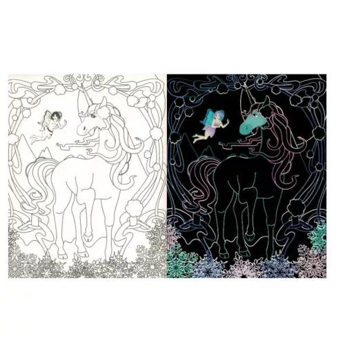 Rejtőzködő unikornisok 2. – Kifestőfüzet kaparós és színezős oldalakkal