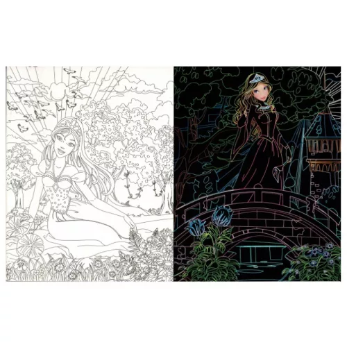 Rejtőzködő hercegnők – Kifestőfüzet kaparós és színezős oldalakkal