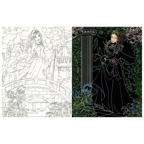 Rejtőzködő hercegnők – Kifestőfüzet kaparós és színezős oldalakkal