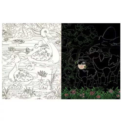 Rejtőzködő tanyasi állatok – Kifestőfüzet kaparós és színezős oldalakkal