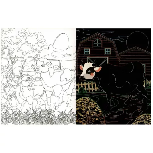 Rejtőzködő tanyasi állatok – Kifestőfüzet kaparós és színezős oldalakkal