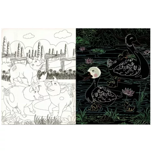 Rejtőzködő tanyasi állatok – Kifestőfüzet kaparós és színezős oldalakkal