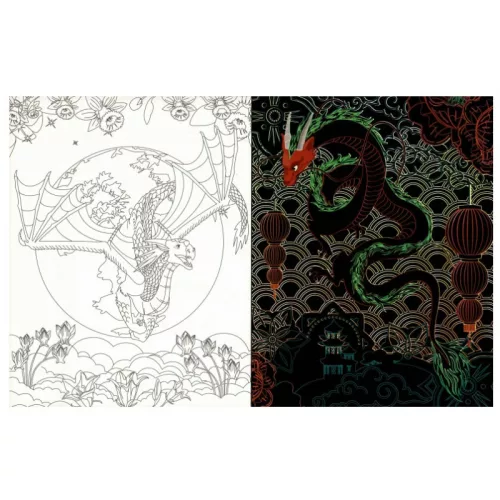 Rejtőzködő sárkányok – Kifestőfüzet kaparós és színezős oldalakkal