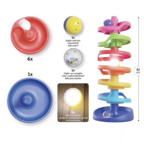 Quercetti Spirál torony golyópálya világító golyóval (10 db)