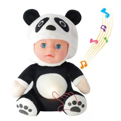 Zenélő és világító altató panda baba – 25 cm