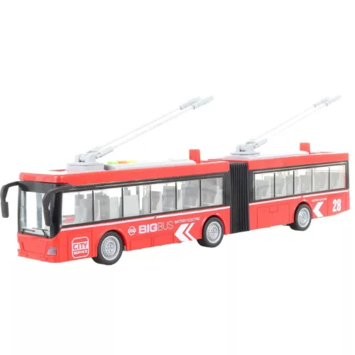 WenY City Service piros színű zenélő és világító játék trolibusz