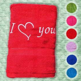 Törölköző hímzett I love you (szívvel) felirattal