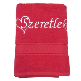 Hímzett törölköző Szeretlek (szív formával) felirattal