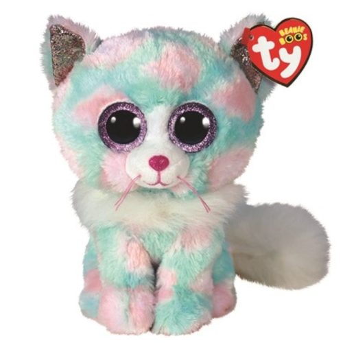 Beanie Boos Opal - Zöld-rózsaszín pöttyös macska plüss figura (24 cm)