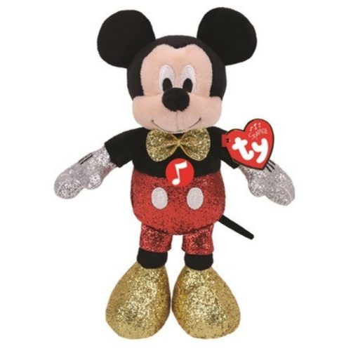 Beanie Babies Mickey és Minnie - Mickey egér csillogó plüssfigura hanggal (20 cm)