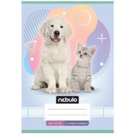   Nebulo A/5 vonalas füzet - Állatos minták Kutya és macska (12-32, 3. osztály)